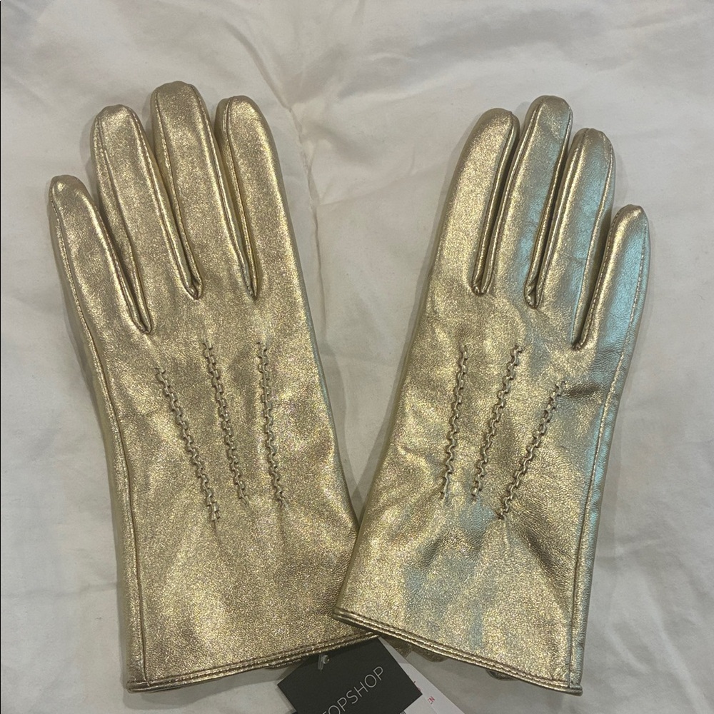 Topshop Metallic Gold Leather Gloves